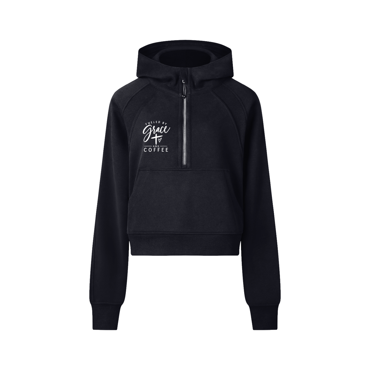 Fueled by Grace and Coffee Cropped Half-Zip Hoodie