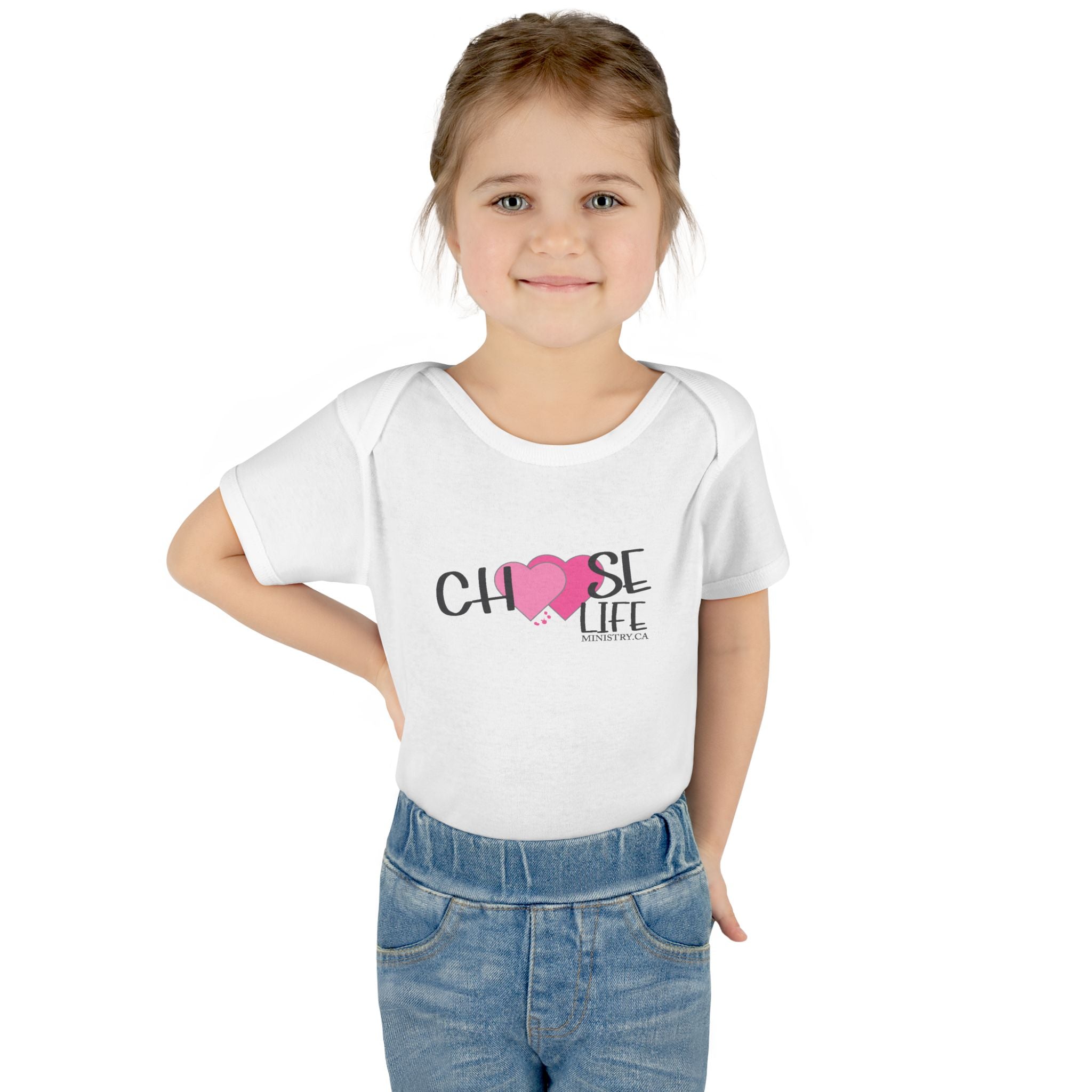 Choose Life Baby Bodysuit — Pink Heart Newborn Onesie