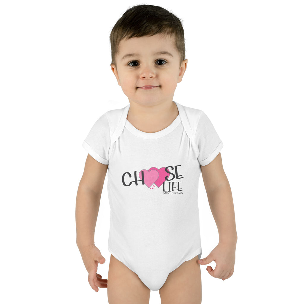 Choose Life Baby Bodysuit — Pink Heart Newborn Onesie