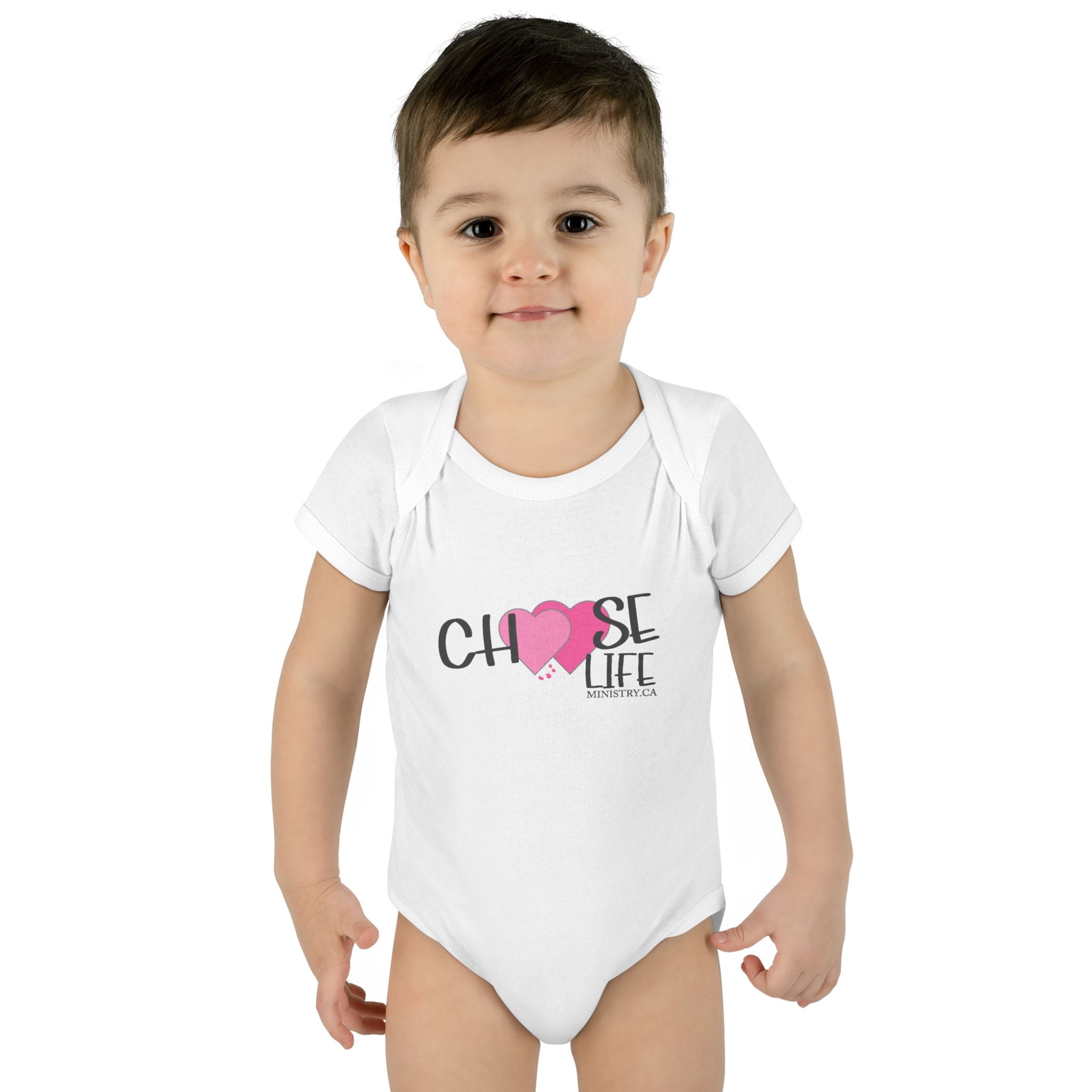 Choose Life Baby Bodysuit — Pink Heart Newborn Onesie