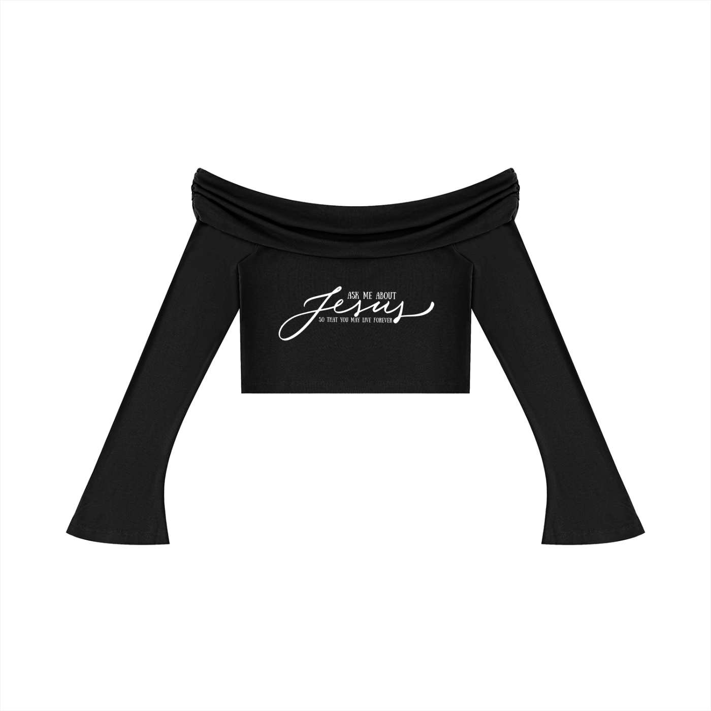 Women's Off-the-Shoulder Bell Sleeve Crop T-Shirt