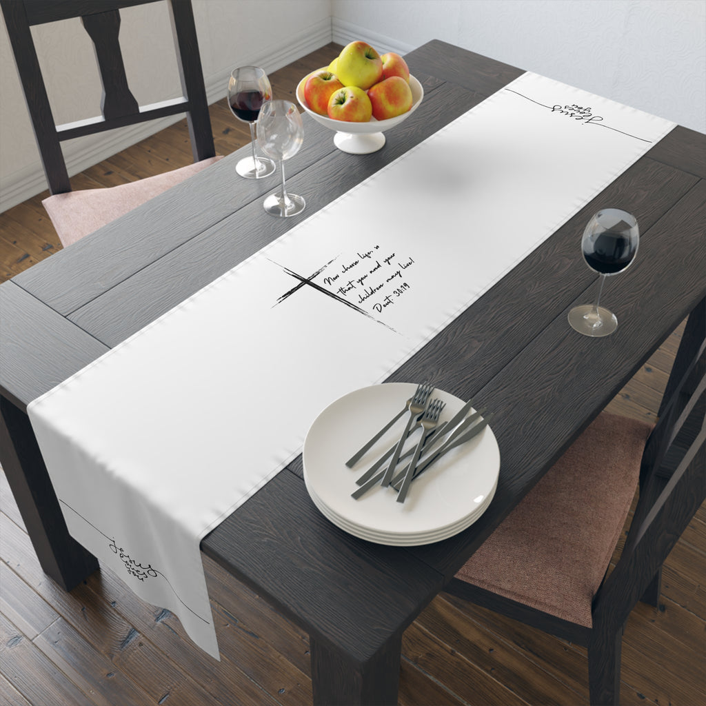 'Jesus Saves' Minimalist Cotton-Poly Table Runner — Faith-Inspired Dining Decor