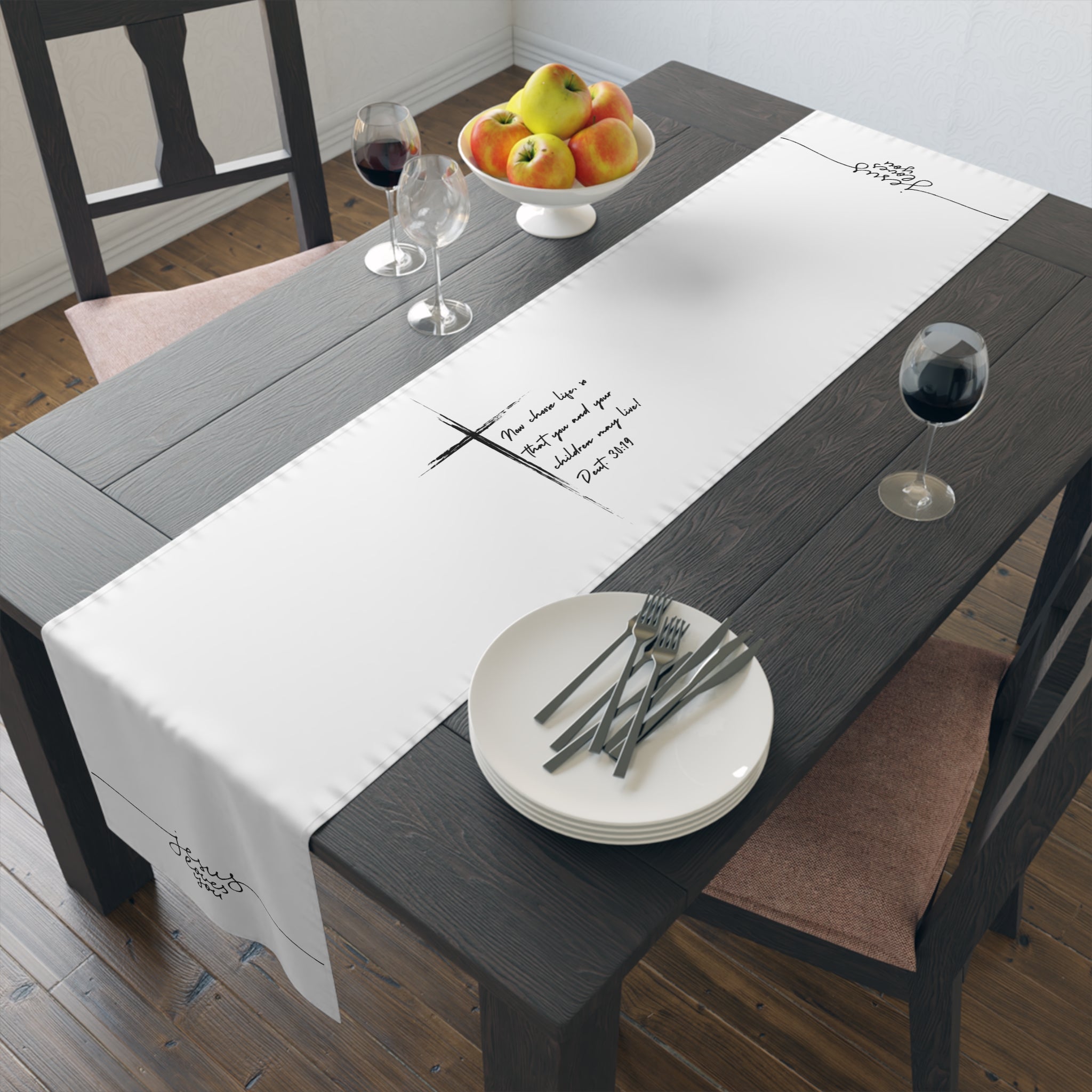 'Jesus Saves' Minimalist Cotton-Poly Table Runner — Faith-Inspired Dining Decor