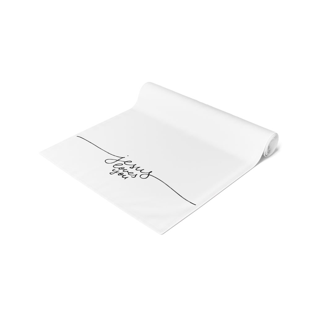 'Jesus Saves' Minimalist Cotton-Poly Table Runner — Faith-Inspired Dining Decor
