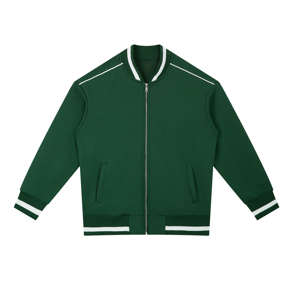 Cast Your Anxiety On Him Contrast Piping Zip Bomber Jacket