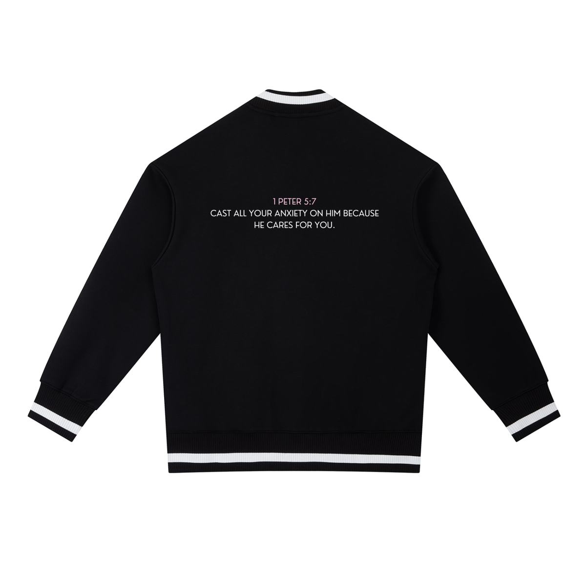 Cast Your Anxiety On Him Contrast Piping Zip Bomber Jacket