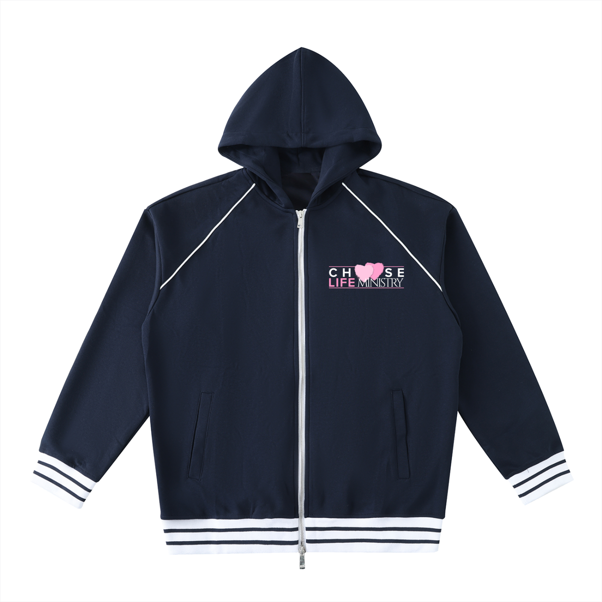 Choose Life Ministry Striped Trim Zip-Up Hoodie