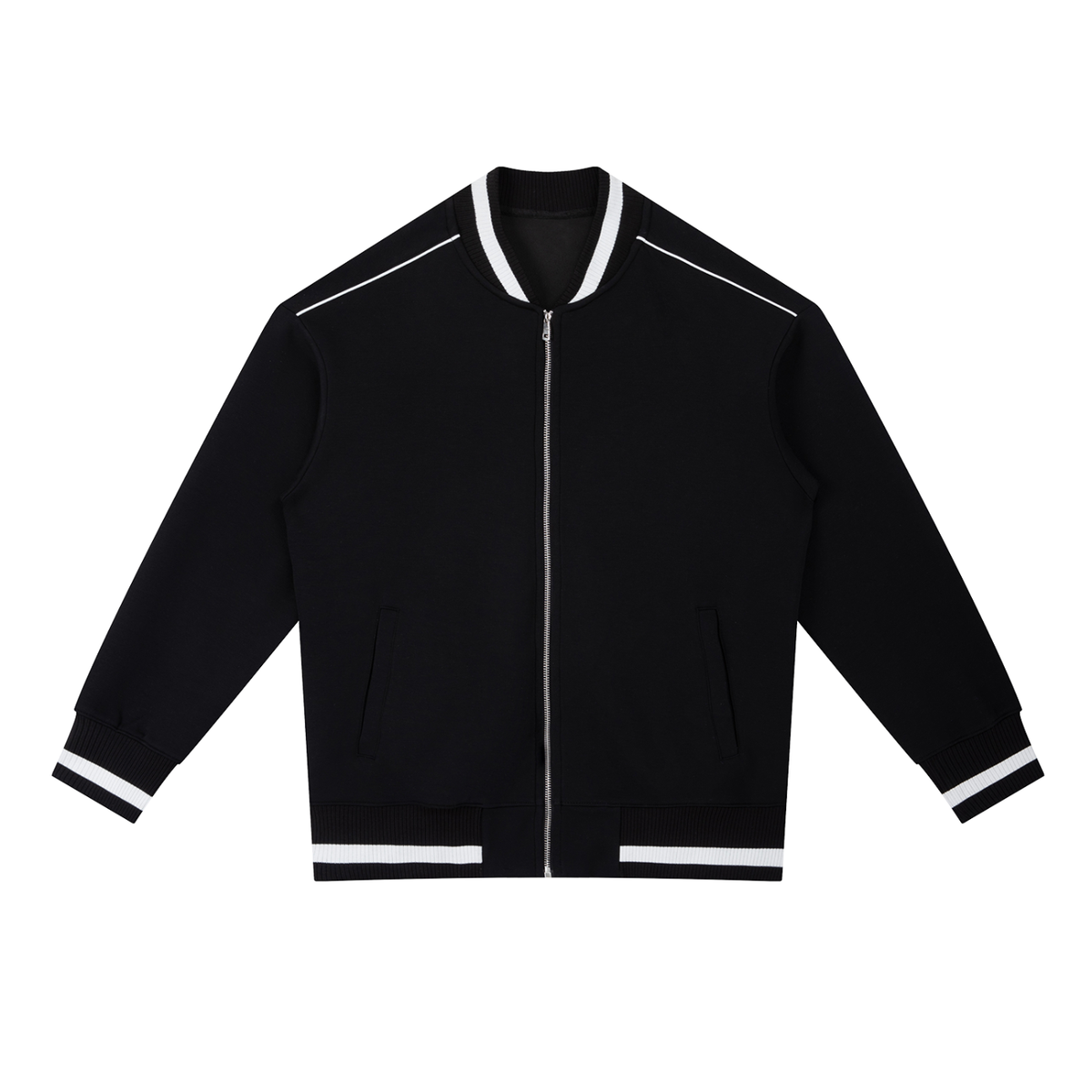 Cast Your Anxiety On Him Contrast Piping Zip Bomber Jacket