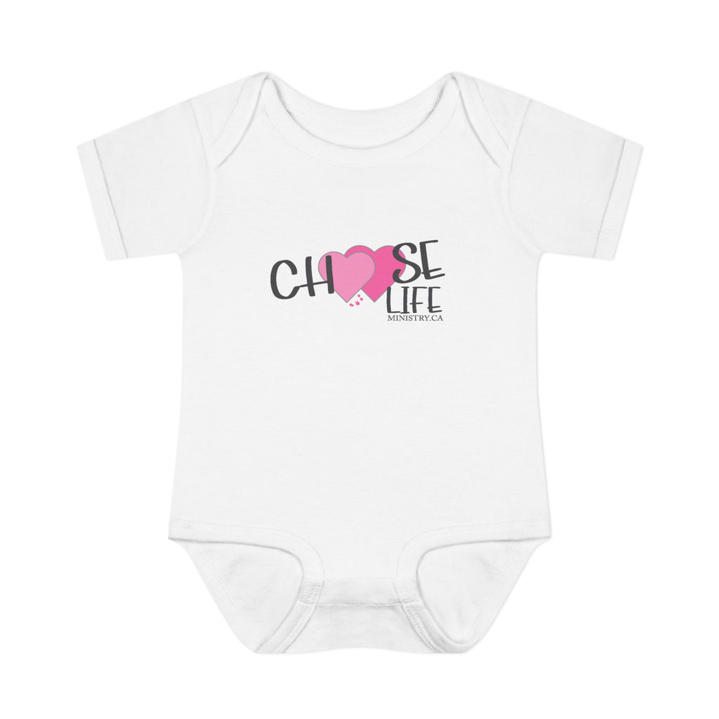 Choose Life Baby Bodysuit — Pink Heart Newborn Onesie
