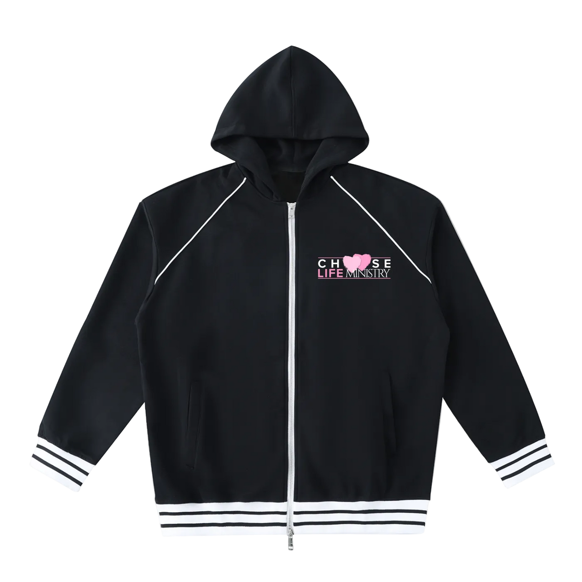 Choose Life Ministry Striped Trim Zip-Up Hoodie