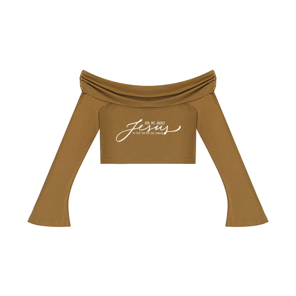 Women's Off-the-Shoulder Bell Sleeve Crop T-Shirt