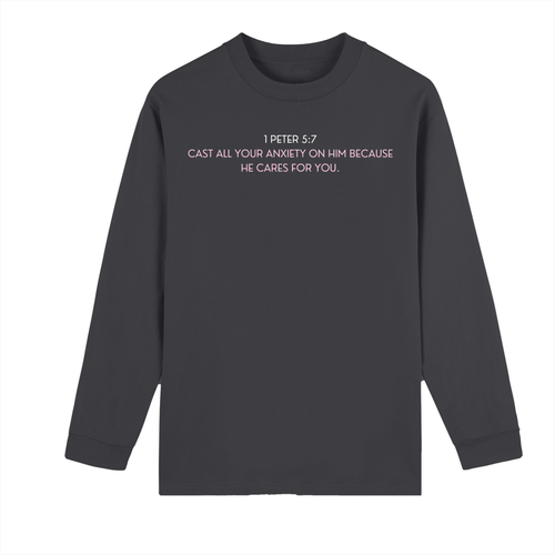 Cast Your Anxiety On Him Crew Neck Drop Shoulder Long Sleeve Shirt