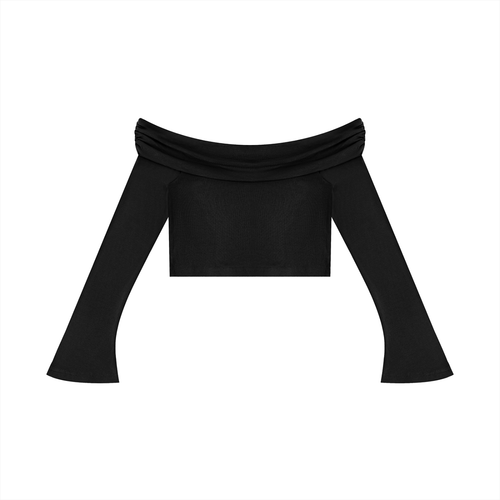 Women's Off-the-Shoulder Bell Sleeve Crop T-Shirt
