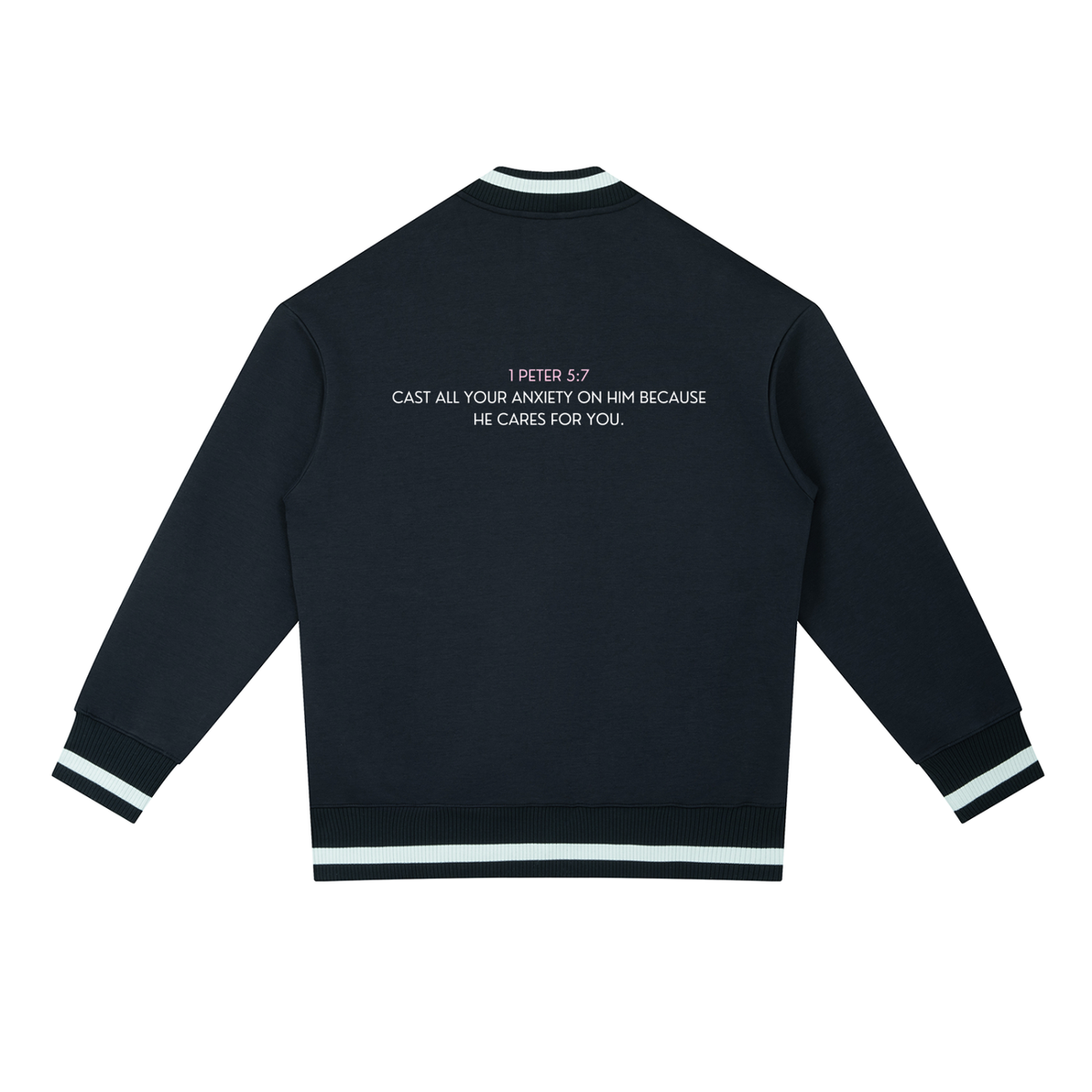 Cast Your Anxiety On Him Contrast Piping Zip Bomber Jacket