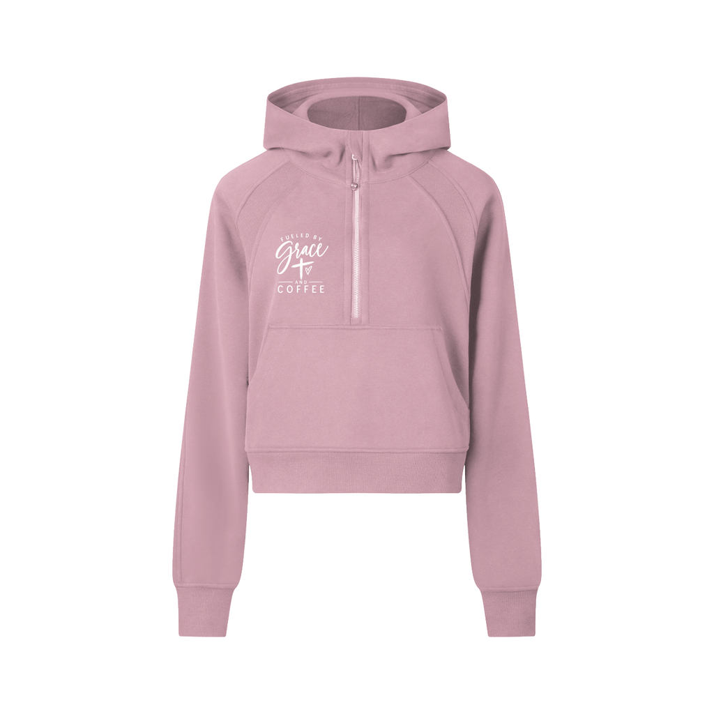 Fueled by Grace and Coffee Cropped Half-Zip Hoodie