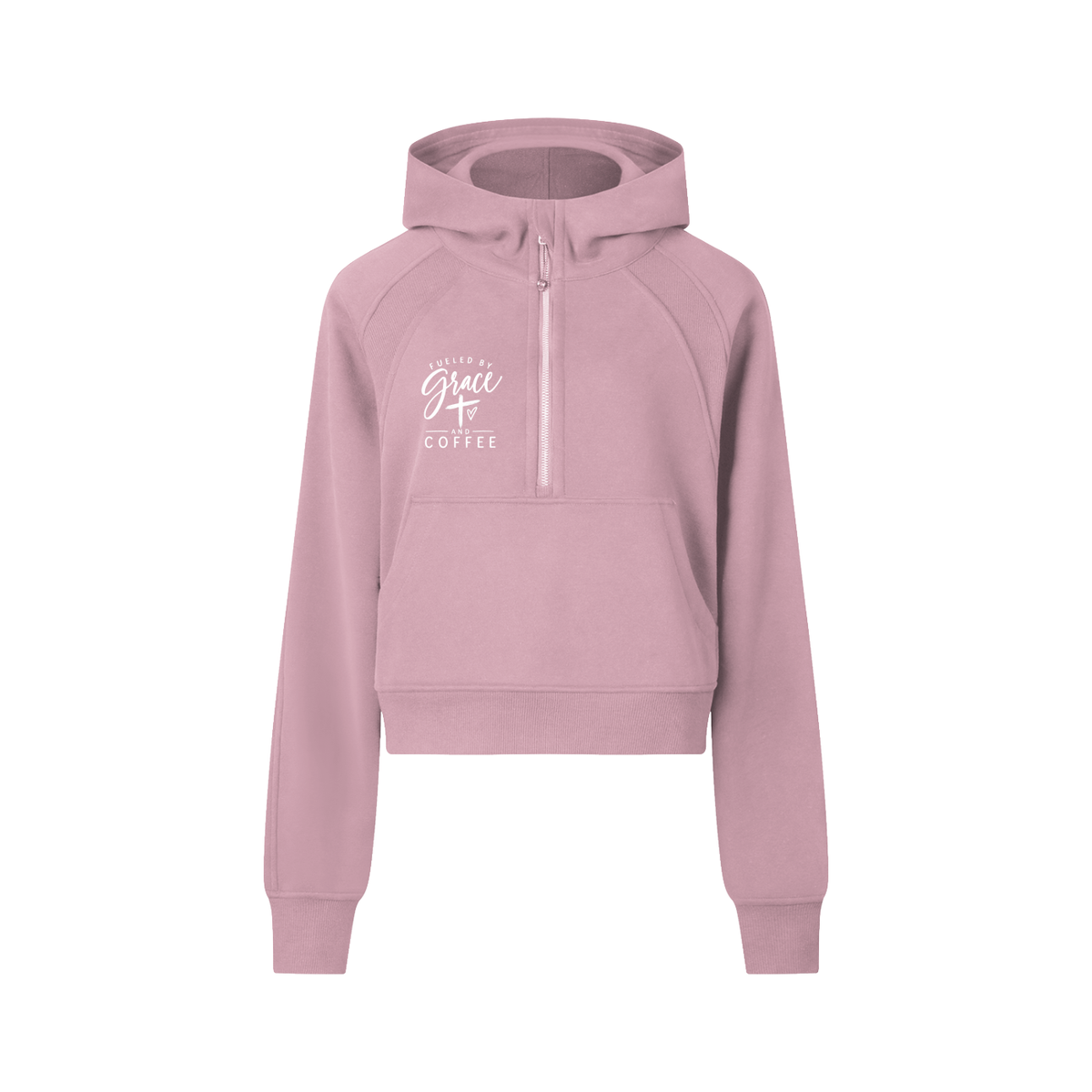 Fueled by Grace and Coffee Cropped Half-Zip Hoodie