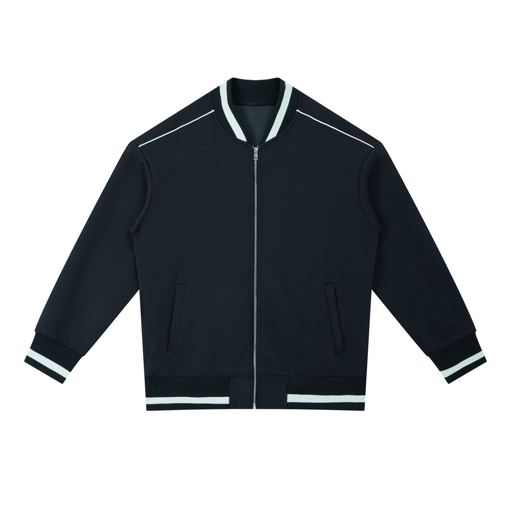 Cast Your Anxiety On Him Contrast Piping Zip Bomber Jacket